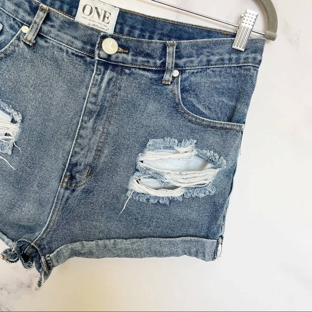 One Teaspoon x Free People Outlaws Distressed Denim Shorts